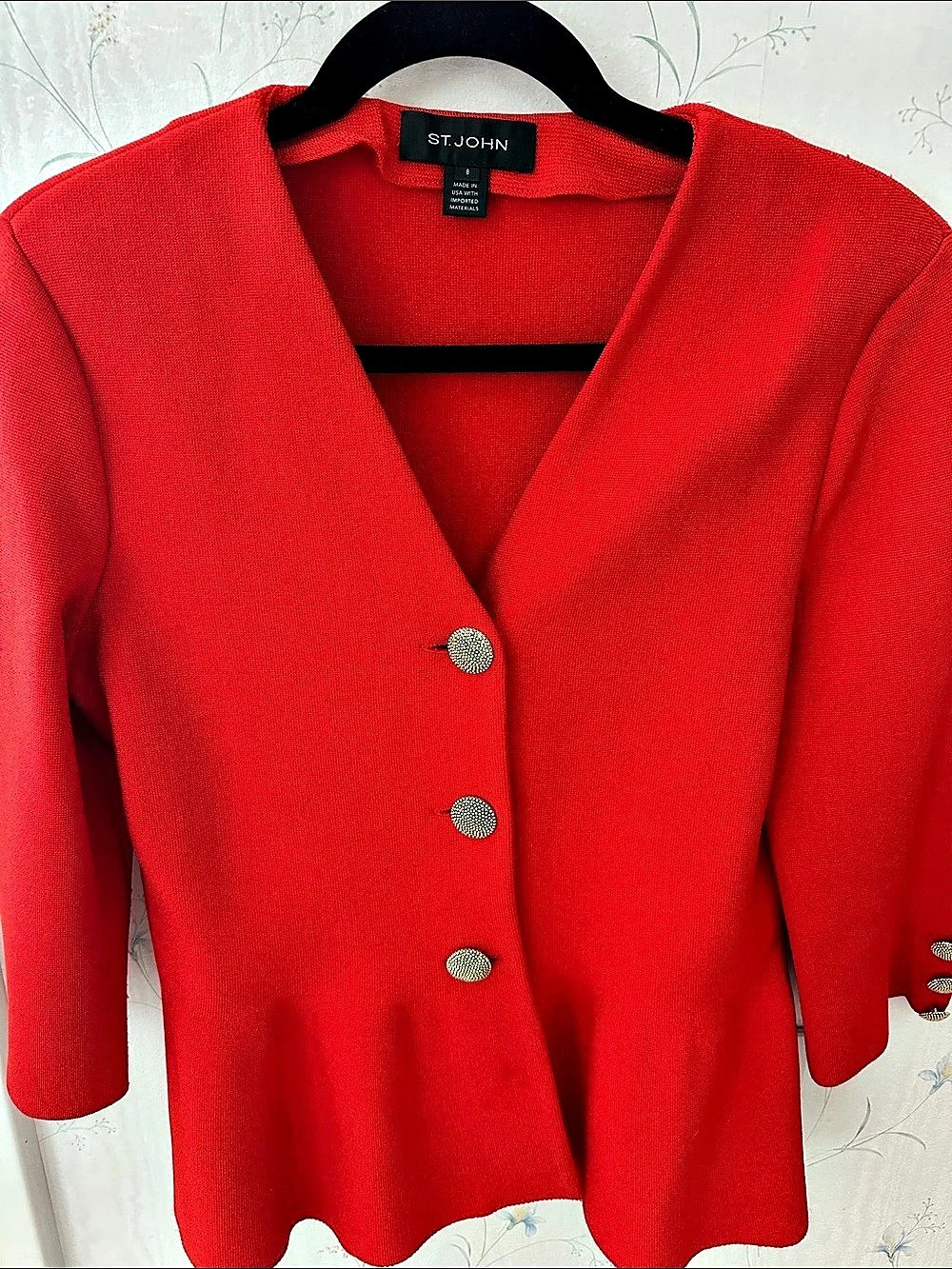 St. John Red Button-Front Jacket Size 8